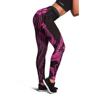 Pink Black Aloha Hawaii Leggings Polynesian Shark Tattoo With Plumeria - Polynesian Pride