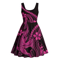 Pink Black Aloha Hawaii Midi Dress Polynesian Shark Tattoo With Plumeria - Polynesian Pride
