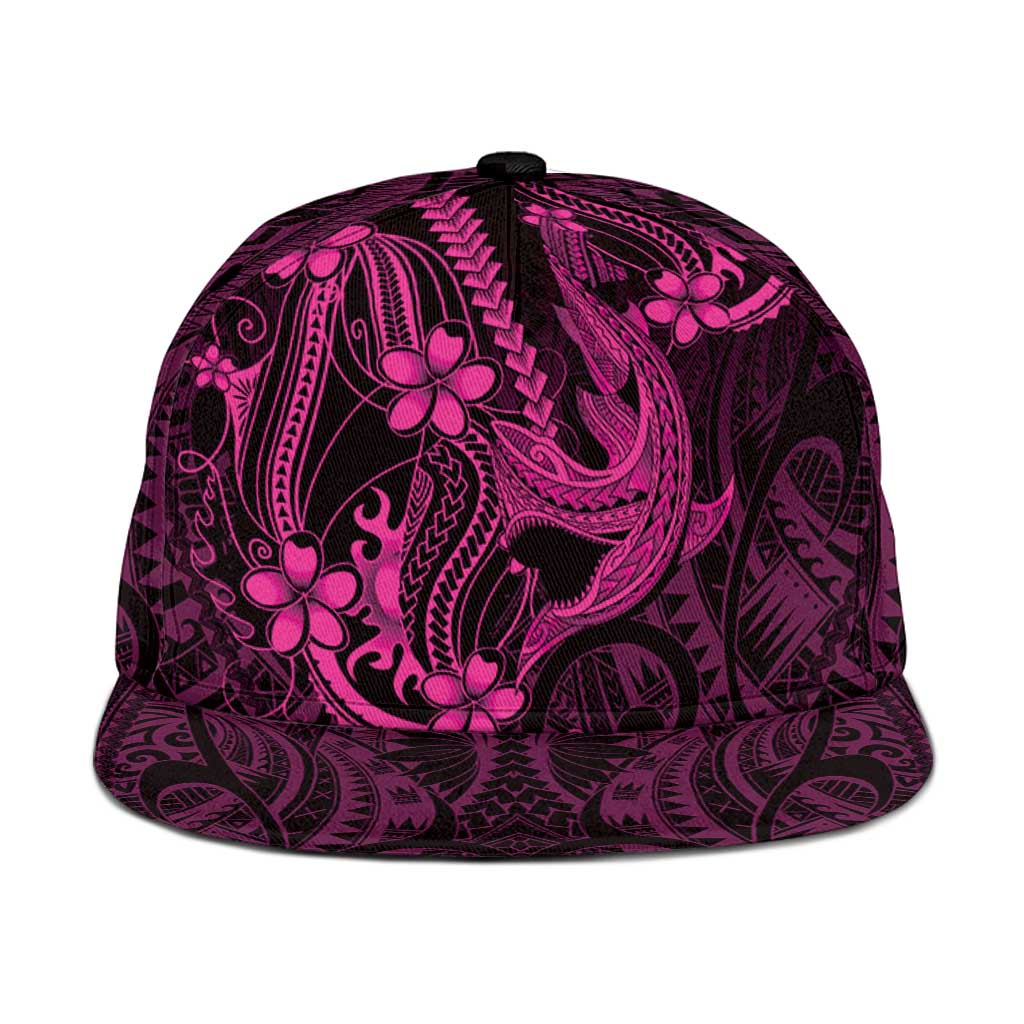Pink Black Aloha Hawaii Snapback Cap Polynesian Shark Tattoo With Plumeria - Polynesian Pride