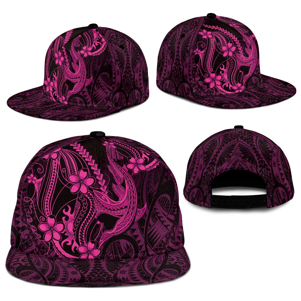 Pink Black Aloha Hawaii Snapback Cap Polynesian Shark Tattoo With Plumeria - Polynesian Pride