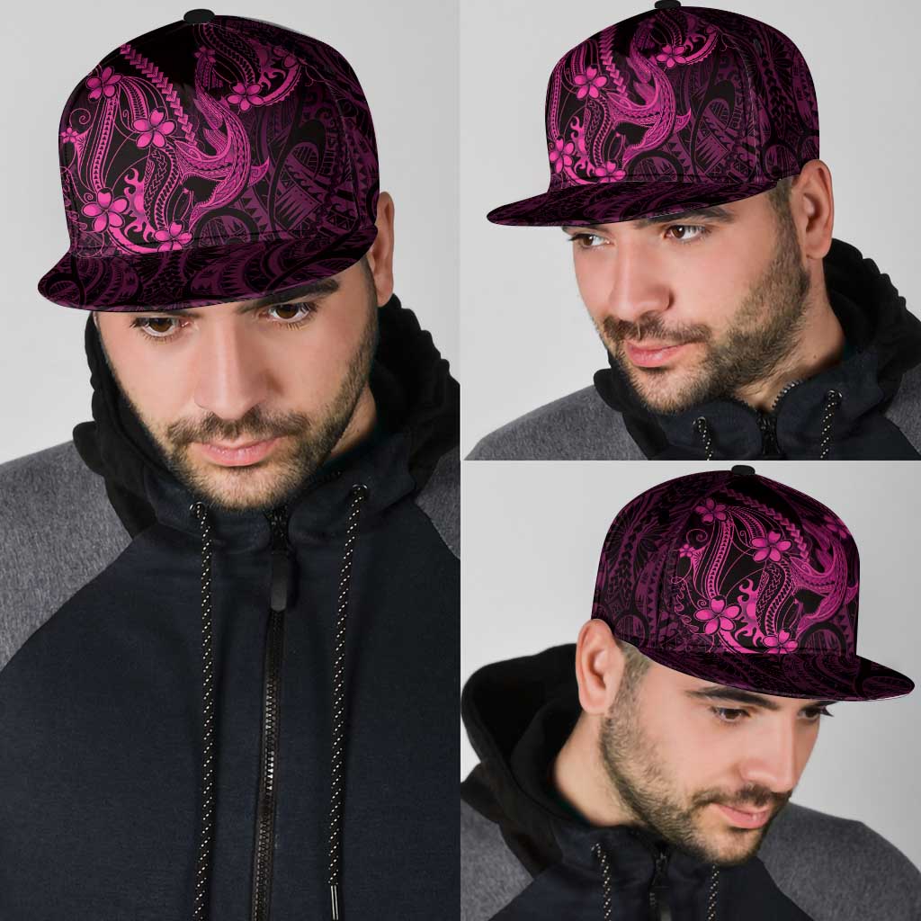 Pink Black Aloha Hawaii Snapback Cap Polynesian Shark Tattoo With Plumeria - Polynesian Pride