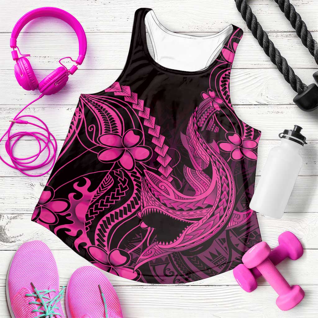 Pink Black Aloha Hawaii Women Racerback Tank Polynesian Shark Tattoo With Plumeria - Polynesian Pride