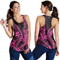Pink Black Aloha Hawaii Women Racerback Tank Polynesian Shark Tattoo With Plumeria - Polynesian Pride