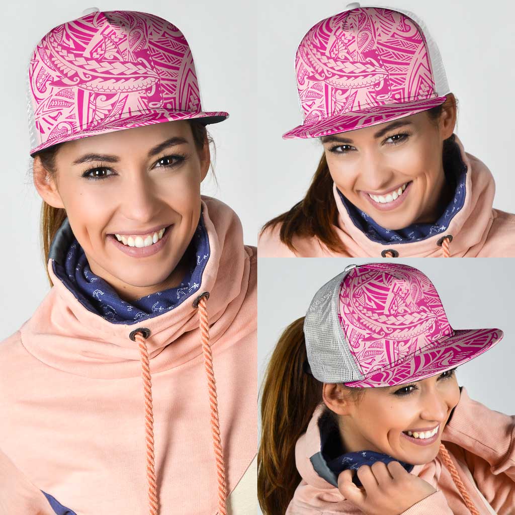 Pink Gradient Polynesia Mesh Trucker Cap Hawaiian Tribal Hammerhead Shark Tattoo - Polynesian Pride