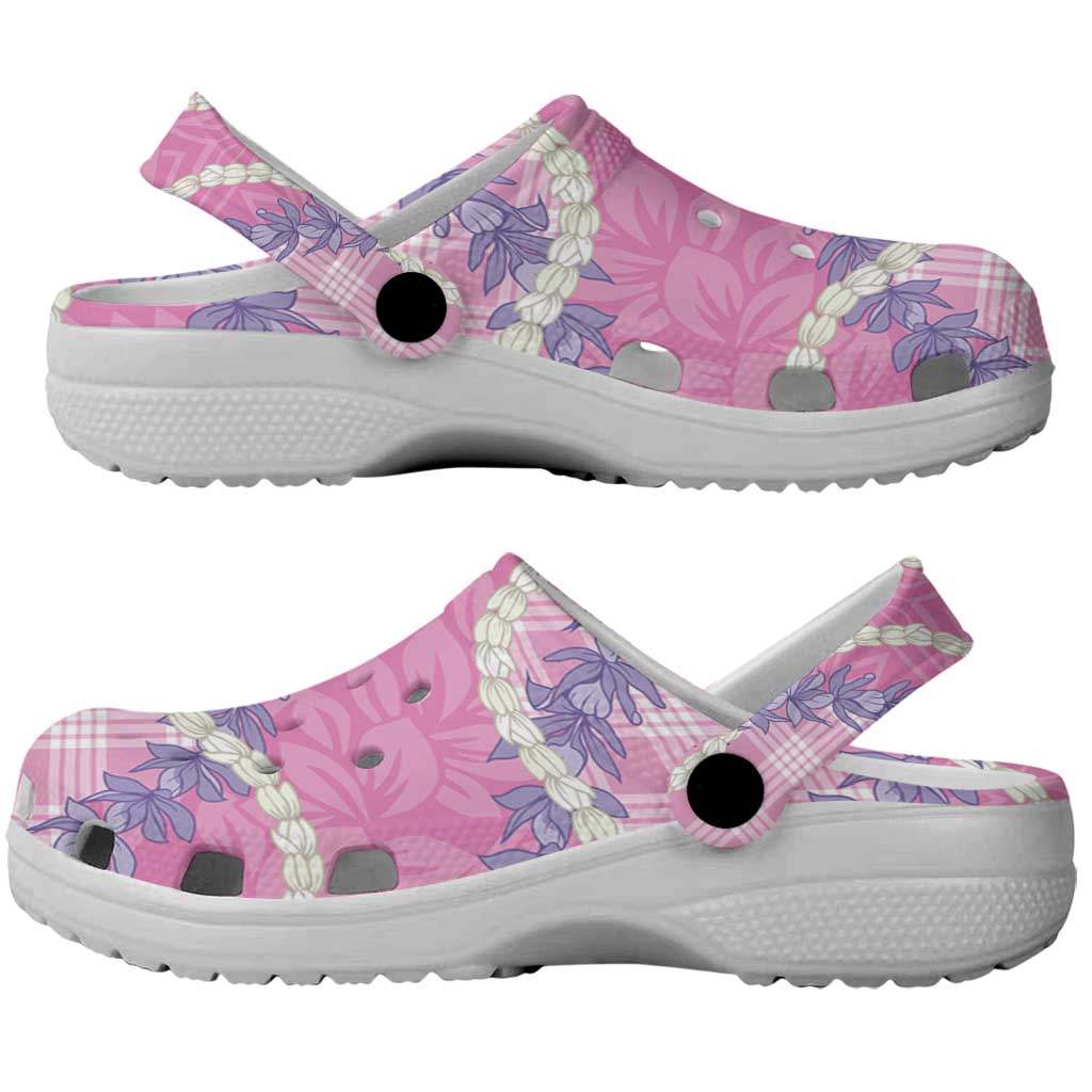 Pink Hawaii Palaka Honohono Pikake Clogs Shoes Hawaiian Orchid Lei Polynesian Pattern - Polynesian Pride