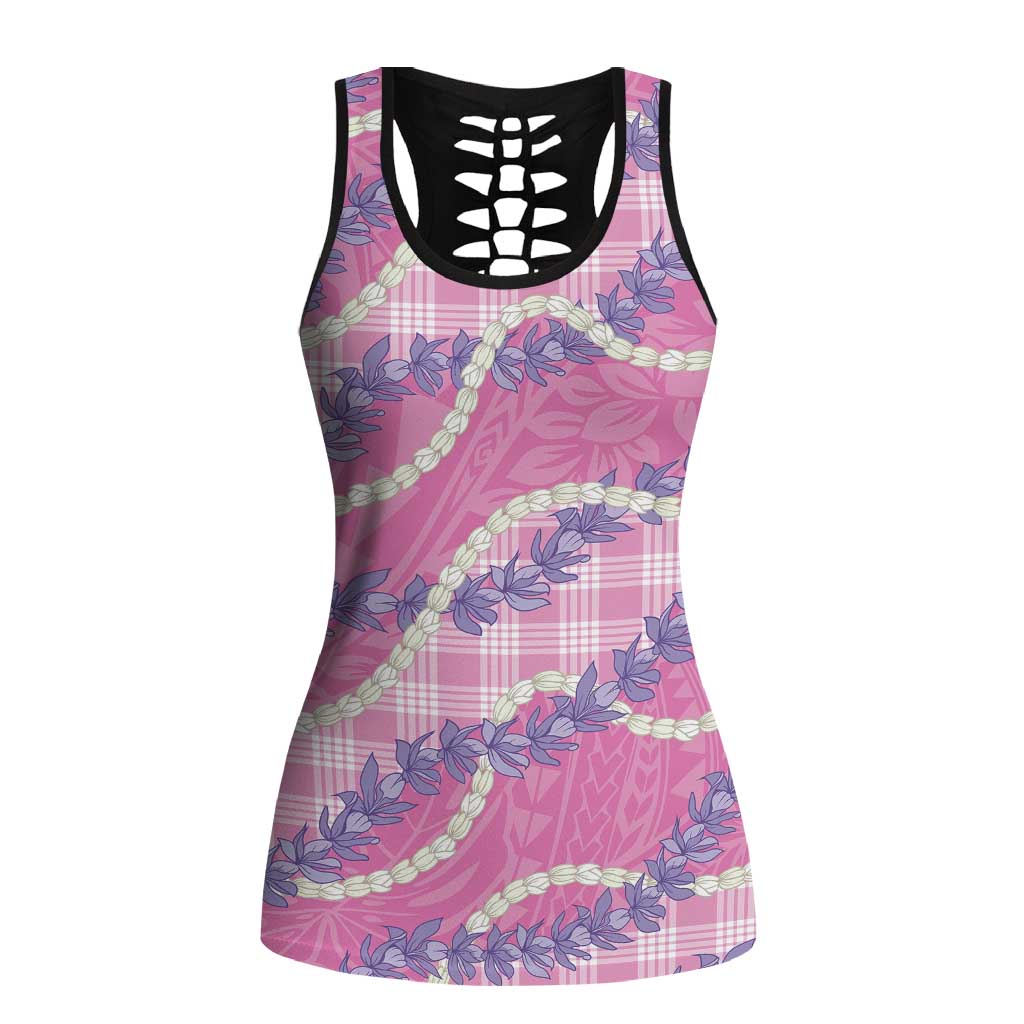 Pink Hawaii Palaka Honohono Pikake Hollow Tank Top Hawaiian Orchid Lei Polynesian Pattern - Polynesian Pride