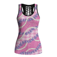 Pink Hawaii Palaka Honohono Pikake Hollow Tank Top Hawaiian Orchid Lei Polynesian Pattern - Polynesian Pride