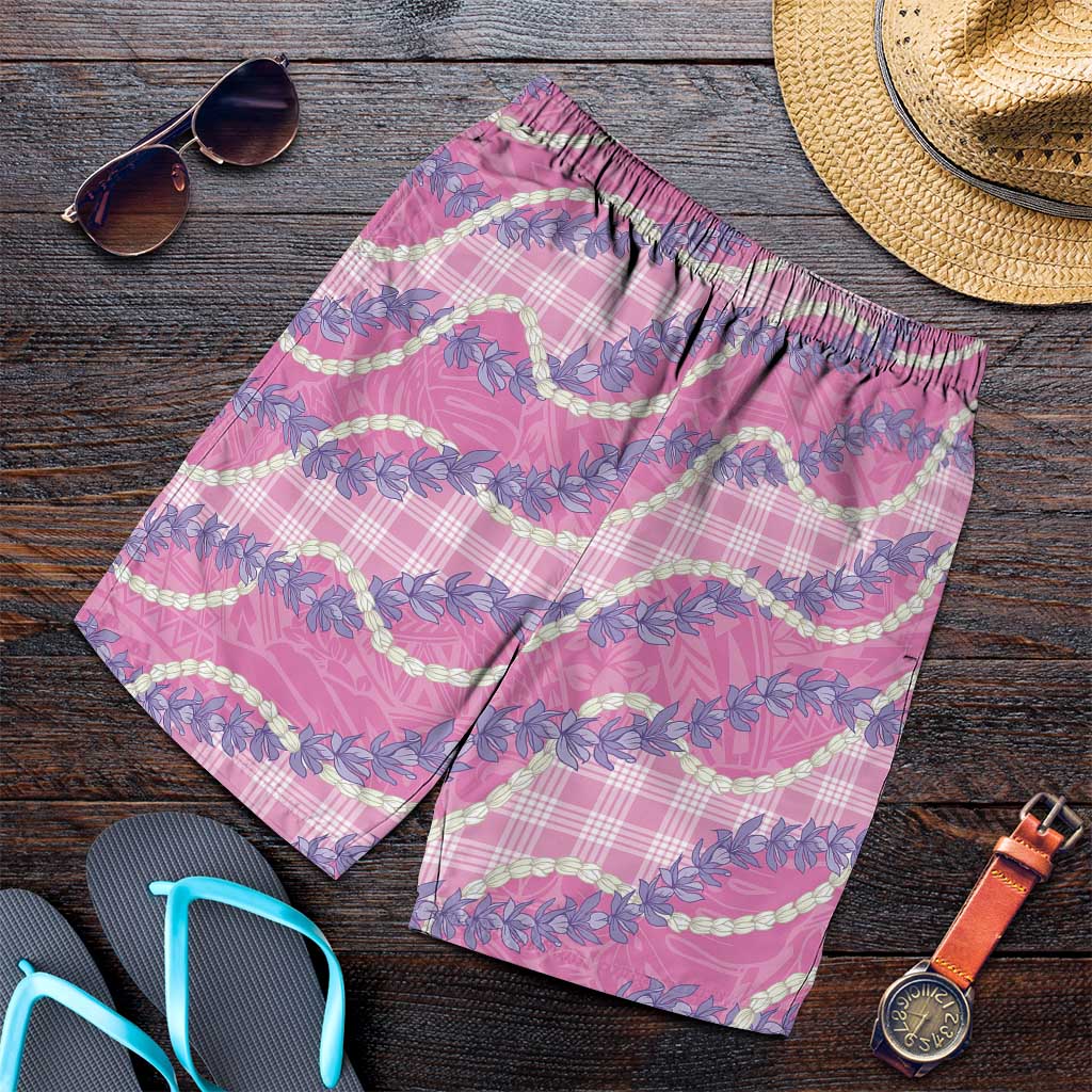 Pink Hawaii Palaka Honohono Pikake Shorts for Men Hawaiian Orchid Lei Polynesian Pattern - Polynesian Pride