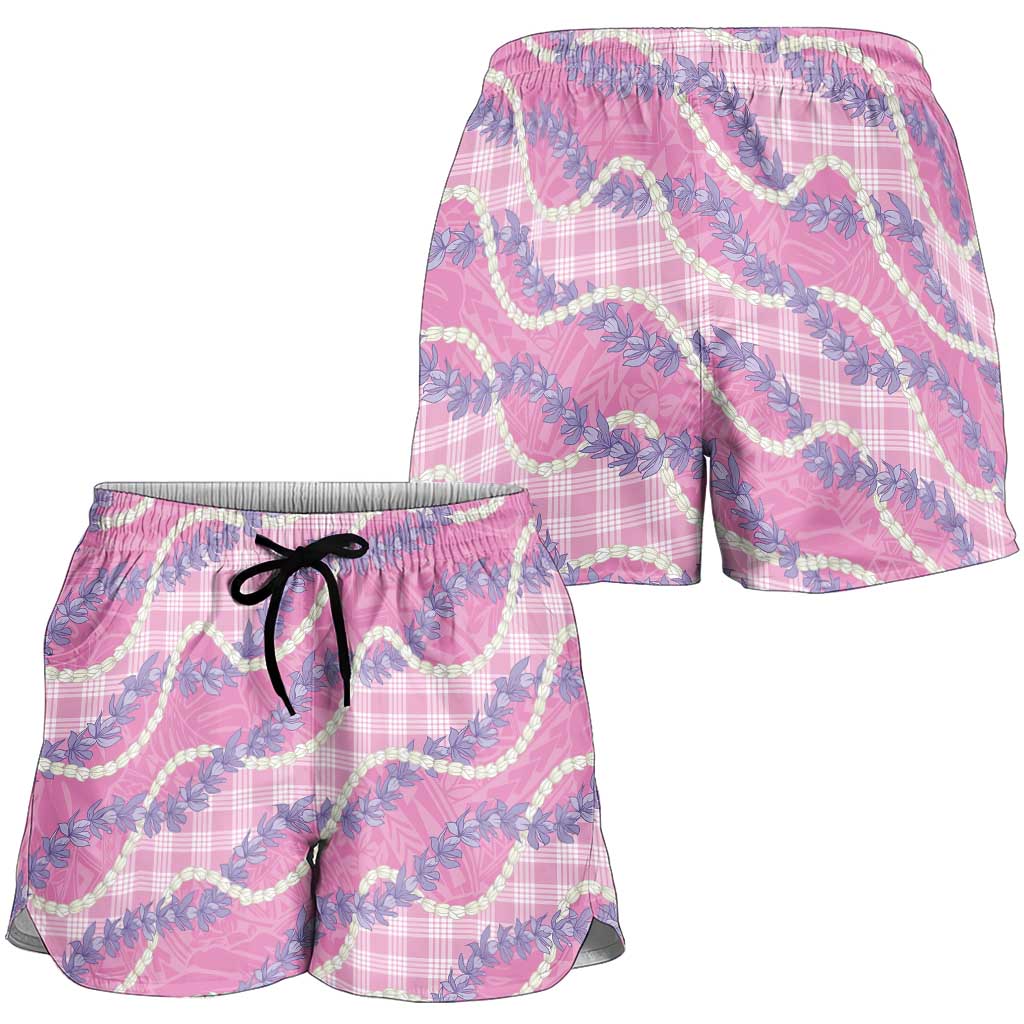 Pink Hawaii Palaka Honohono Pikake Shorts for Women Hawaiian Orchid Lei Polynesian Pattern - Polynesian Pride