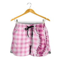 Pink Hawaii Palaka Shorts for Women Hawaiian Honohono Lei LT05 - Polynesian Pride