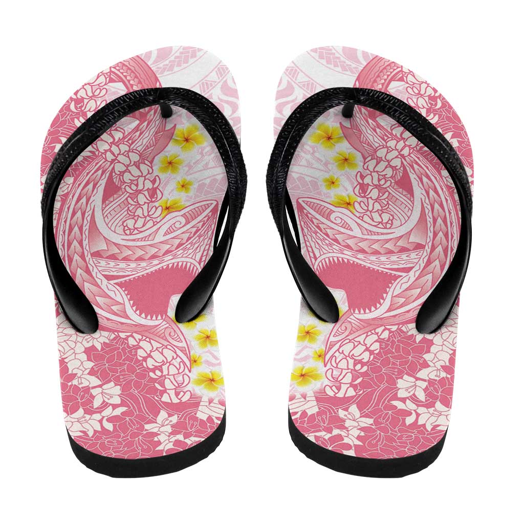 Pink Hawaii Shark Tattoo Flip Flops Puakenikeni Lei Plumeria Polynesian Pattern