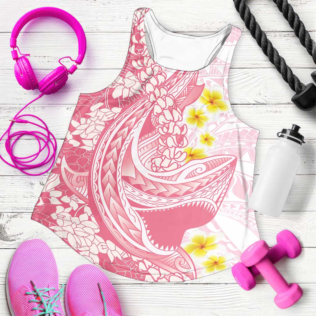 Pink Hawaii Shark Tattoo Women Racerback Tank Puakenikeni Lei Plumeria Polynesian Pattern LT14 Pink - Polynesian Pride