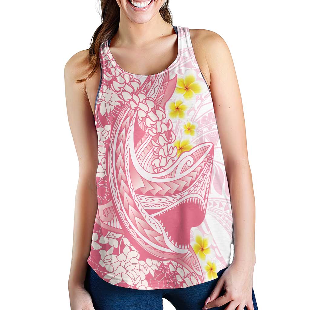 Pink Hawaii Shark Tattoo Women Racerback Tank Puakenikeni Lei Plumeria Polynesian Pattern LT14 - Polynesian Pride