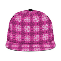 Pink Hawaiian Quilt Snapback Cap Hawaii Pineapple Monstera Palaka Motifs - Polynesian Pride