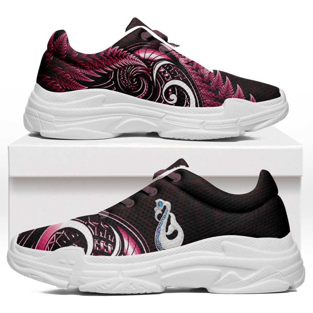 Pink New Zealand Chunky Sneakers Aotearoa Silver Fern With Manaia Maori Unique LT14 Pink - Polynesian Pride