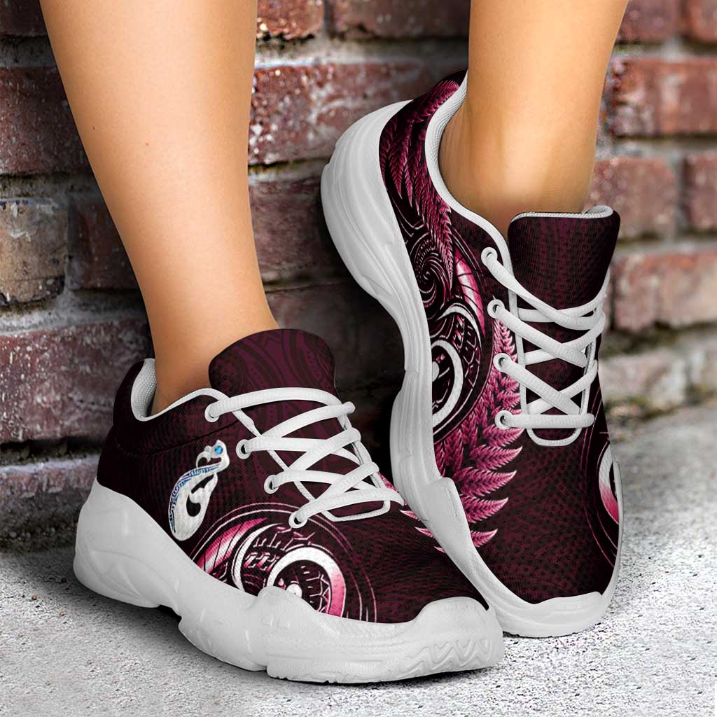 Pink New Zealand Chunky Sneakers Aotearoa Silver Fern With Manaia Maori Unique LT14 - Polynesian Pride