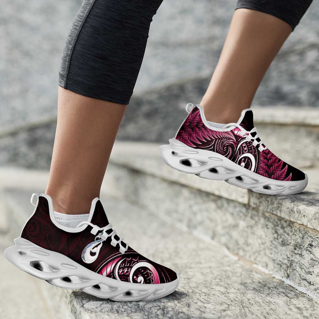 Pink New Zealand Clunky Sneakers Aotearoa Silver Fern With Manaia Maori Unique LT14 - Polynesian Pride