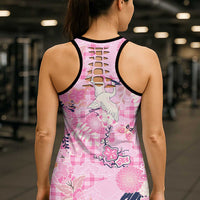 Pink Palaka Crane and Flowers Hollow Tank Top Japan Heritage Spirit - Polynesian Pride