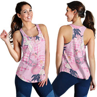 Pink Palaka Crane and Flowers Women Racerback Tank Japan Heritage Spirit LT9 - Polynesian Pride