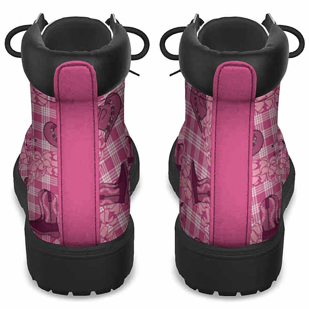 Pink Palaka Hawaii Cowboy All Season Boots Puakenikeni Lei Paniolo Papale Seamless Vibes - Polynesian Pride