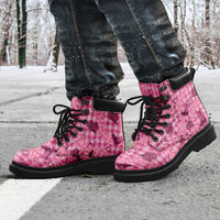 Pink Palaka Hawaii Cowboy All Season Boots Puakenikeni Lei Paniolo Papale Seamless Vibes - Polynesian Pride