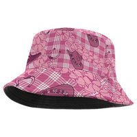Pink Palaka Hawaii Cowboy Bucket Hat Puakenikeni Lei Paniolo Papale Seamless Vibes - Polynesian Pride