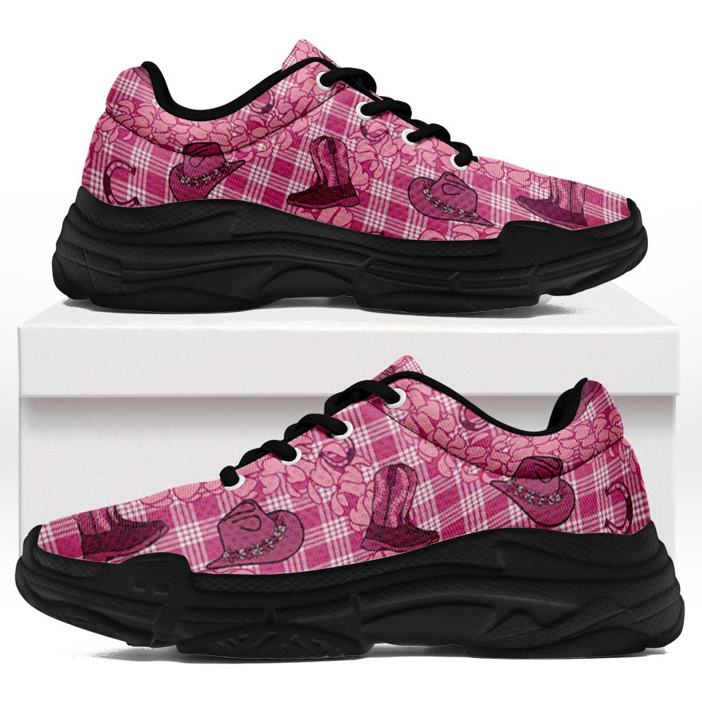 Pink Palaka Hawaii Cowboy Chunky Sneakers Puakenikeni Lei Paniolo Papale Seamless Vibes - Polynesian Pride