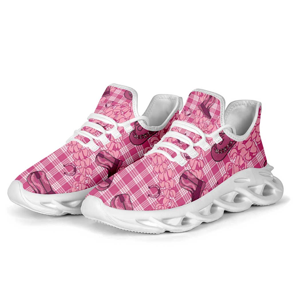 Pink Palaka Hawaii Cowboy Clunky Sneakers Puakenikeni Lei Paniolo Papale Seamless Vibes - Polynesian Pride