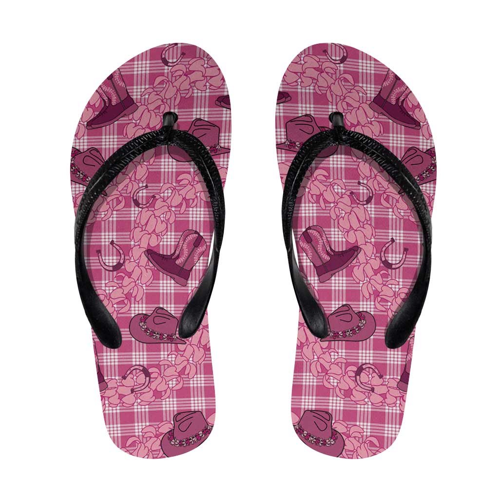 Pink Palaka Hawaii Cowboy Flip Flops Puakenikeni Lei Paniolo Papale Seamless Vibes LT14 Pink - Polynesian Pride