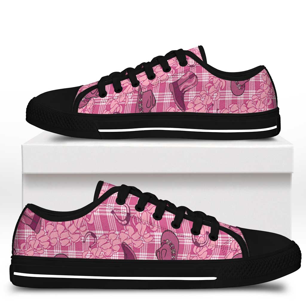 Pink Palaka Hawaii Cowboy Low Top Shoes Puakenikeni Lei Paniolo Papale Seamless Vibes - Polynesian Pride