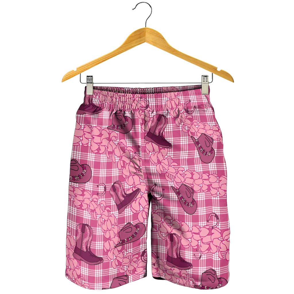 Pink Palaka Hawaii Cowboy Shorts for Men Puakenikeni Lei Paniolo Papale Seamless Vibes - Polynesian Pride