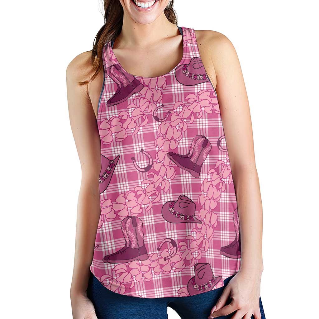 Pink Palaka Hawaii Cowboy Women Racerback Tank Puakenikeni Lei Paniolo Papale Seamless Vibes - Polynesian Pride