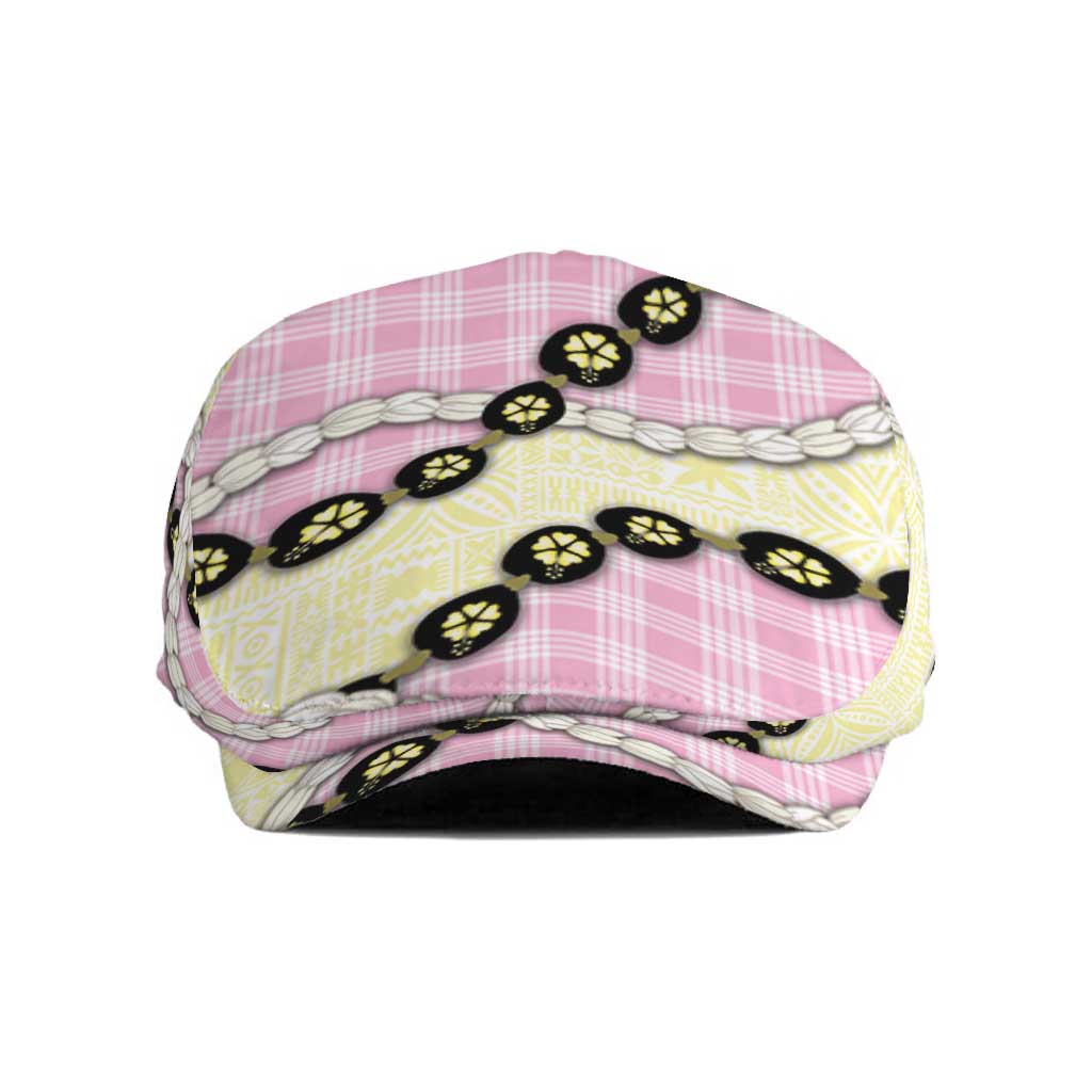 Pink Palaka Hawaii Jeff Hat Kukui Nut Pikake Lei Hawaiian Tapa Pattern - Polynesian Pride
