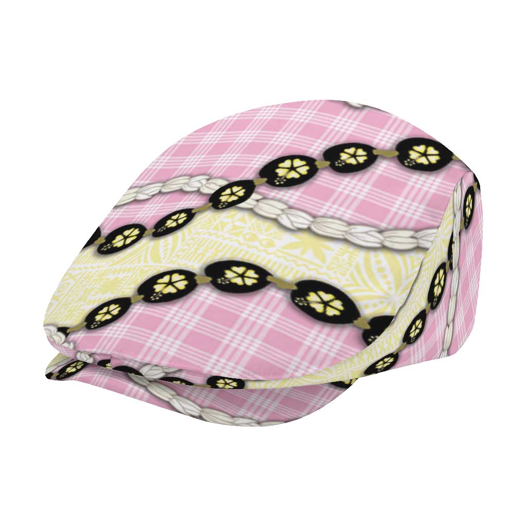 Pink Palaka Hawaii Jeff Hat Kukui Nut Pikake Lei Hawaiian Tapa Pattern - Polynesian Pride