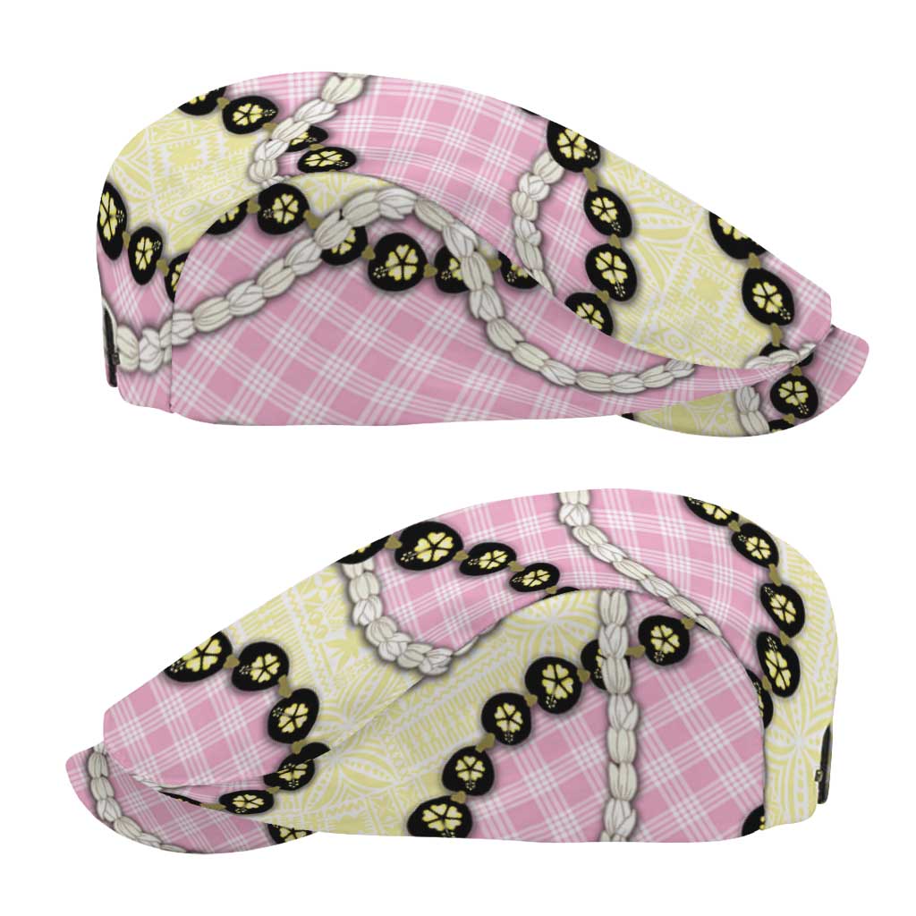 Pink Palaka Hawaii Jeff Hat Kukui Nut Pikake Lei Hawaiian Tapa Pattern - Polynesian Pride