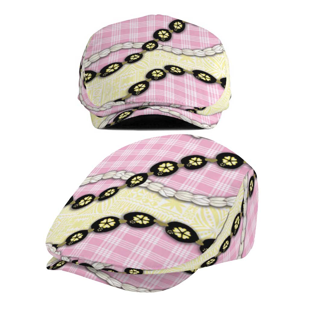Pink Palaka Hawaii Jeff Hat Kukui Nut Pikake Lei Hawaiian Tapa Pattern - Polynesian Pride