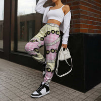 Pink Palaka Hawaii Jogger Pants Kukui Nut Pikake Lei Hawaiian Tapa Pattern - Polynesian Pride