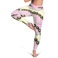 Pink Palaka Hawaii Leggings Kukui Nut Pikake Lei Hawaiian Tapa Pattern - Polynesian Pride