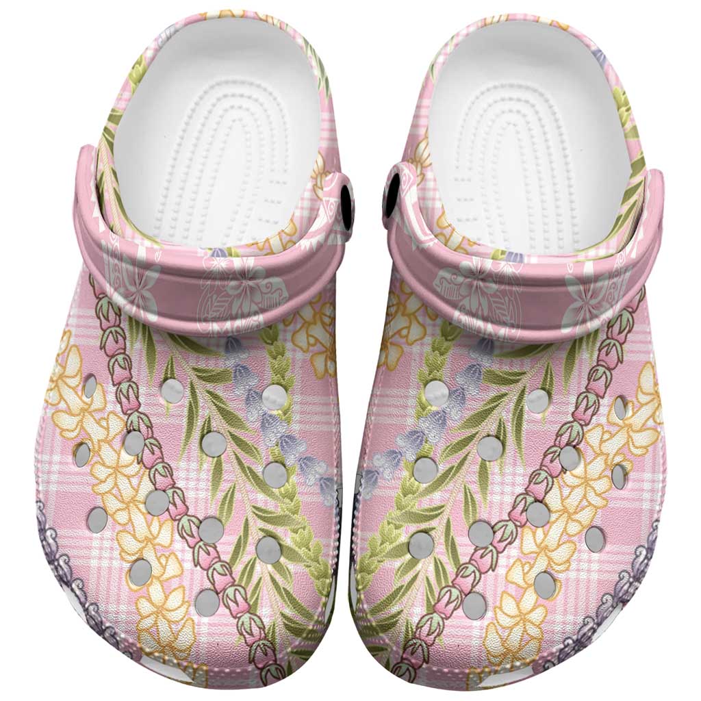Pink Palaka Hawaii Leis Clogs Shoes Hawaiian-plaid Elegant Tropical Vibes - Polynesian Pride