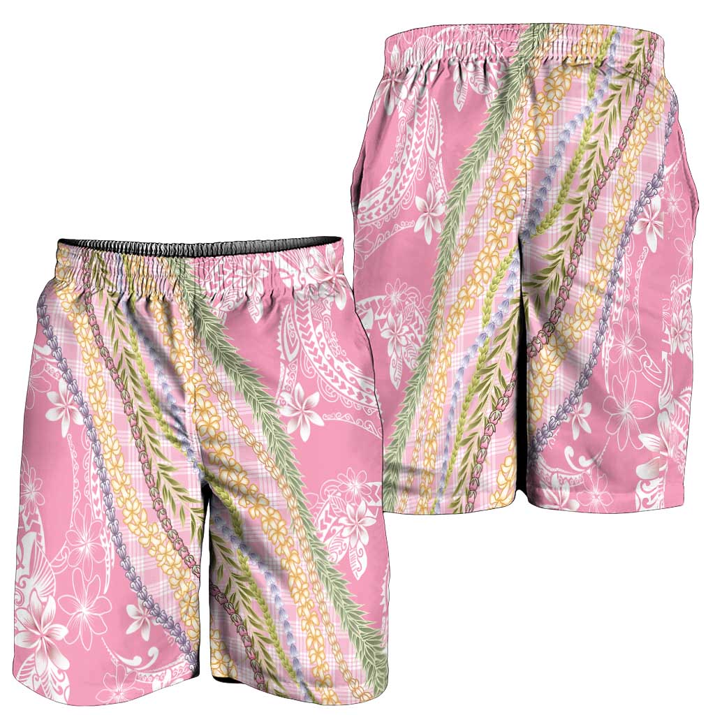 Pink Palaka Hawaii Leis Shorts for Men Hawaiian-plaid Elegant Tropical Vibes - Polynesian Pride
