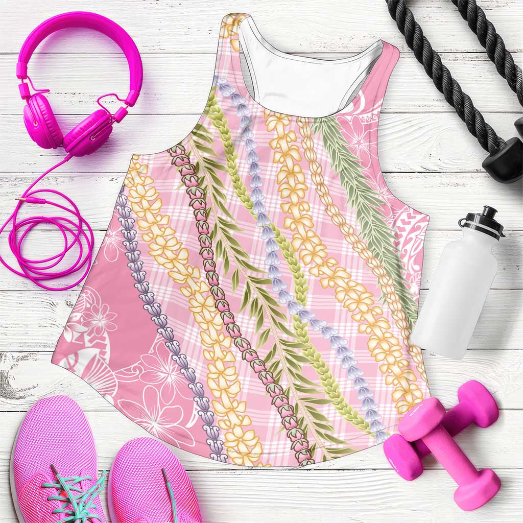Pink Palaka Hawaii Leis Women Racerback Tank Hawaiian-plaid Elegant Tropical Vibes - Polynesian Pride