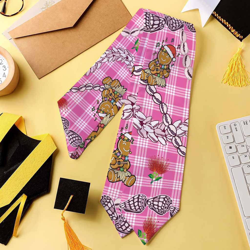 Pink Palaka Hawaii Mele Kalikimaka Graduation Stole Ohia Lehua Shell Leis Funny Gingerbread Santa - Polynesian Pride