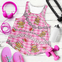 Pink Palaka Hawaii Mele Kalikimaka Women Racerback Tank Ohia Lehua Shell Leis Funny Gingerbread Santa LT14 Pink - Polynesian Pride