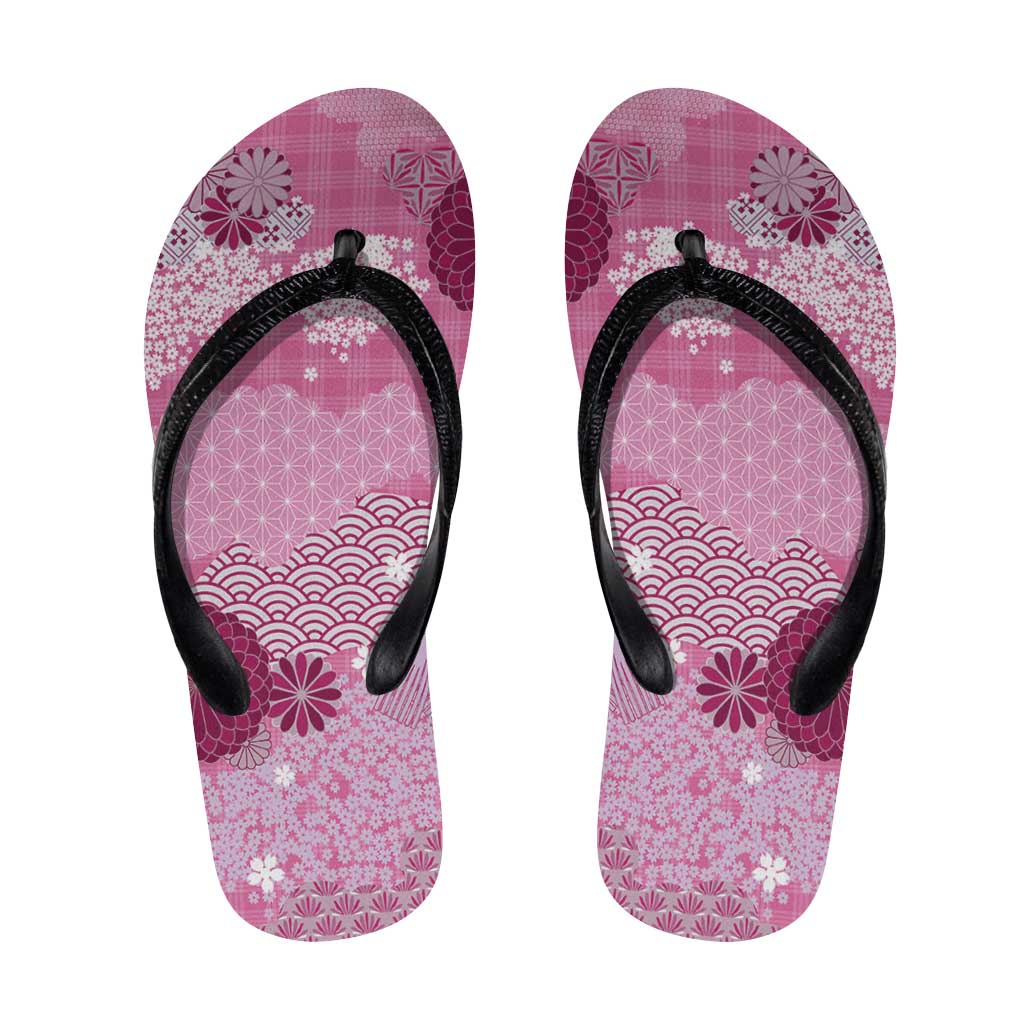 Pink Palaka Japanese Traditional Flip Flops Asanoha Seigaiha Sakura Motif - Polynesian Pride