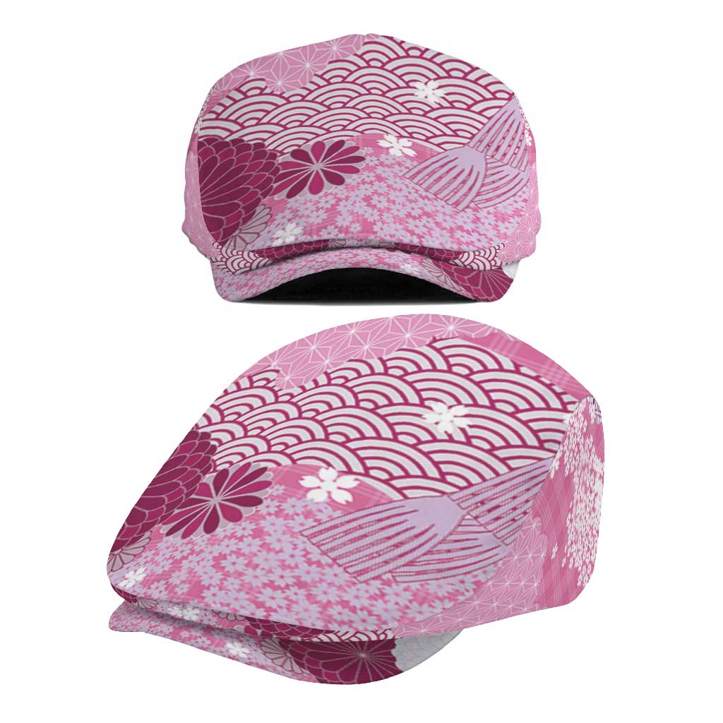 Pink Palaka Japanese Traditional Jeff Hat Asanoha Seigaiha Sakura Motif - Polynesian Pride