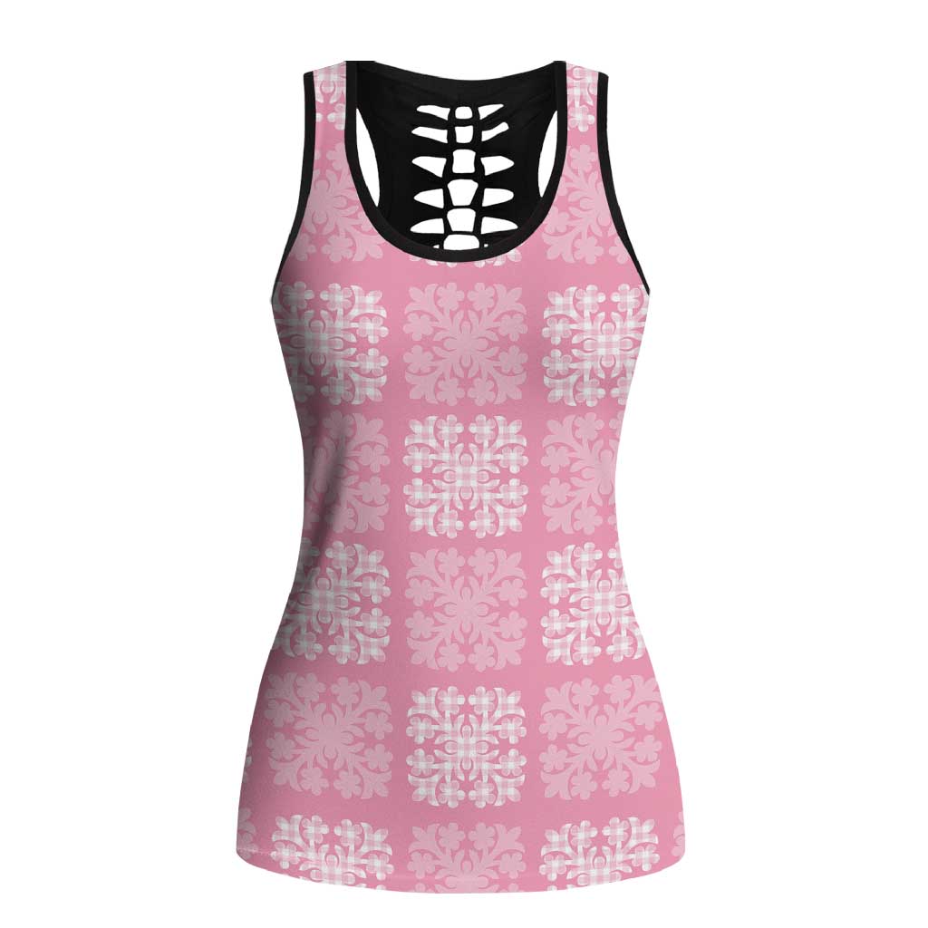 Pink Palaka Quilt Hawaii Hollow Tank Top Traditional Hawaii-plaid Pattern LT14 Female Pink - Polynesian Pride