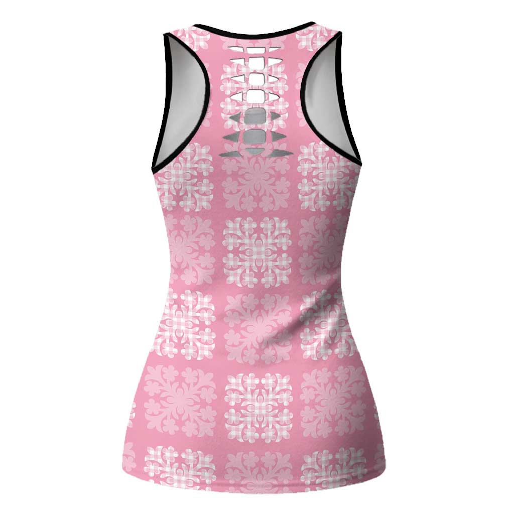 Pink Palaka Quilt Hawaii Hollow Tank Top Traditional Hawaii-plaid Pattern LT14 - Polynesian Pride