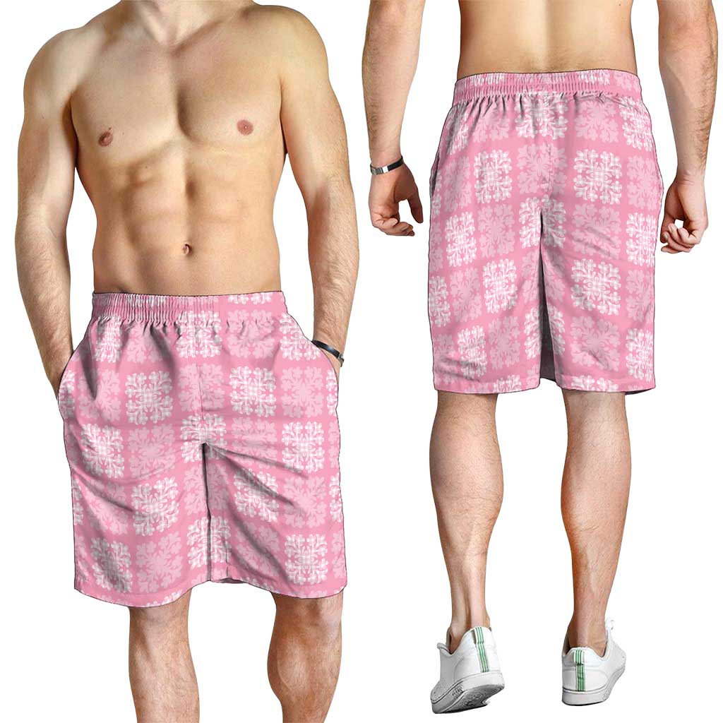 Pink Palaka Quilt Hawaii Shorts for Men Traditional Hawaii-plaid Pattern - Polynesian Pride