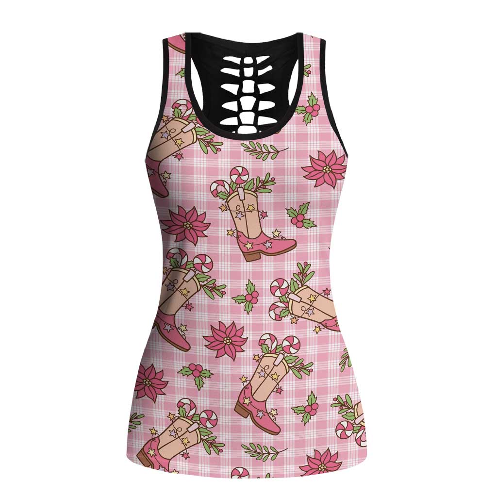 Pink Paniolo Palaka Hawaiian Cowgirl Christmas Hollow Tank Top - Polynesian Pride