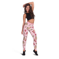 Pink Paniolo Palaka Hawaiian Cowgirl Christmas Leggings - Polynesian Pride